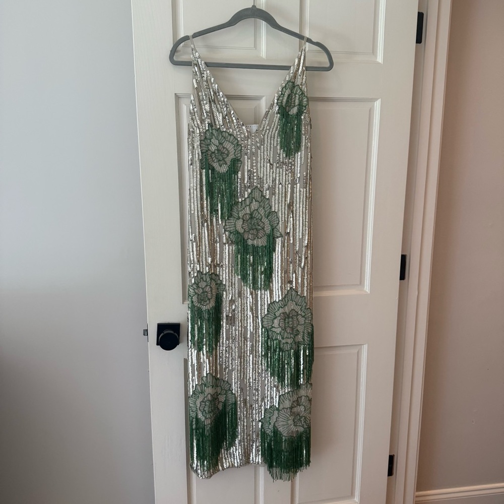 Silver and Green Sequin Dress